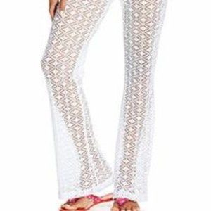 White Lace Crochet Swimsuit Cover Up Pants Soft Stretch LARGE pool vacation new